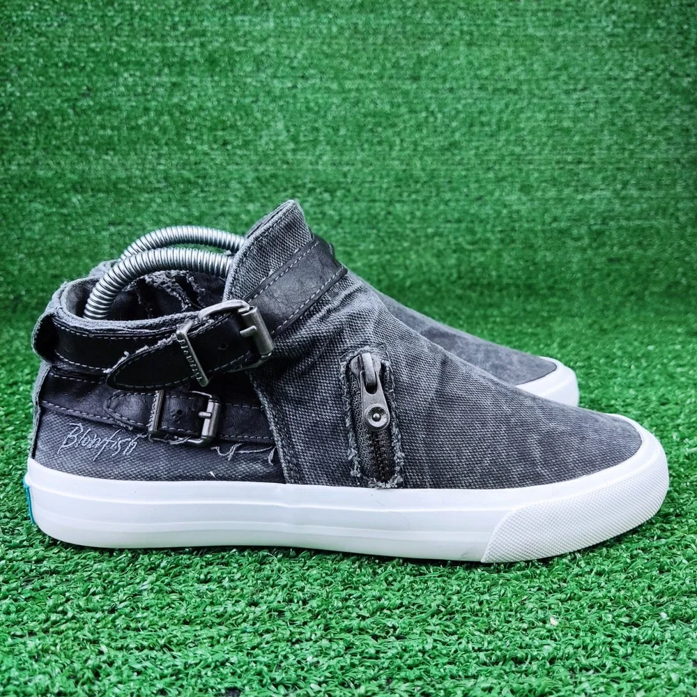 Blowfish Malibu Sneakers Womens Size 8 Black Vex High Top Canvas Buckle Zipper